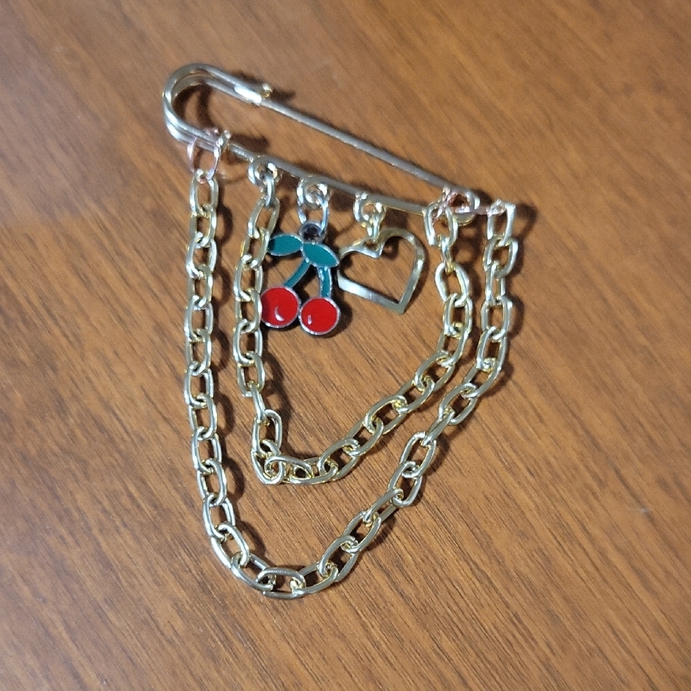 Vintage Inspired Cherry And Heart Brooch